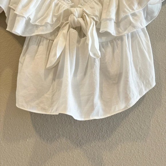 Impressions Boutique Front Tie Top In White Tiered Ruffle Off Shoulder Size M - Picture 4 of 8